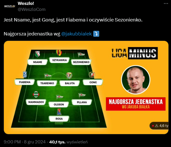 NAJGORSZA XI rundy jesiennej w Ekstraklasie według Jakuba Białka z Weszło!